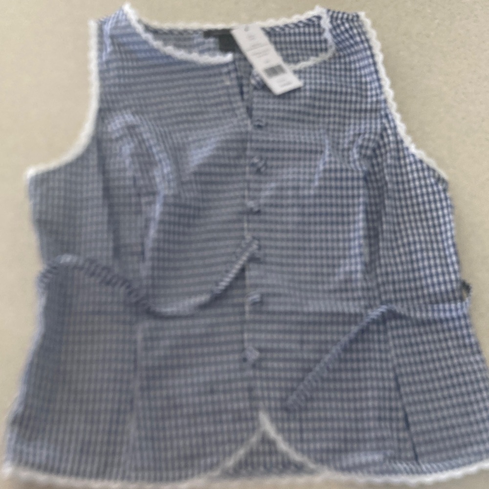French Connection Blue and White Gingham Top Large